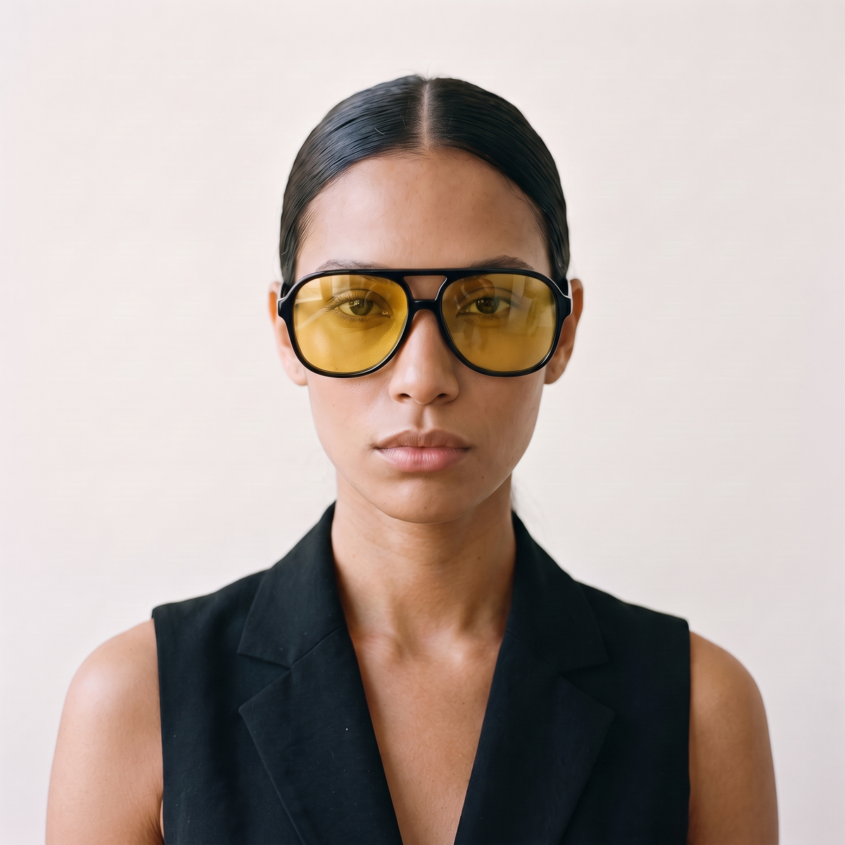 ADELAIDA Gloss Black / Ochre — on face — women